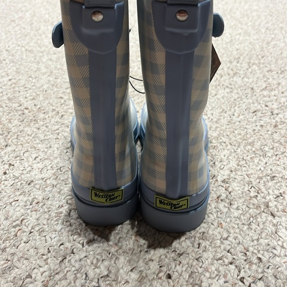 Western Chief Grunge Gingham Mid Rain boots Cornflower Blue White Checkered Sz 9 - Picture 4 of 7